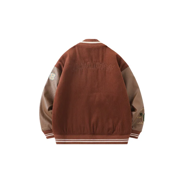 LAMLICKA Solid Color Baseball Collar Loose Fit Puffer Jacket Unisex Brown-1