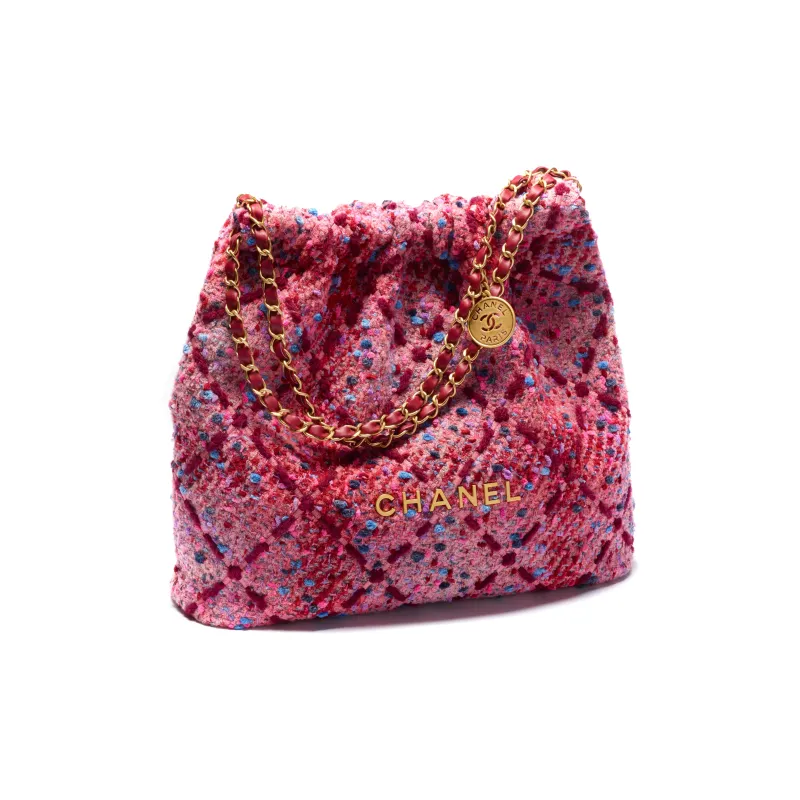 CHANEL 22K Fall And Winter 22Bag Twill Velvet Tote Bag Shopping Bag Handbag Shoulder Bag Women's Pink-2