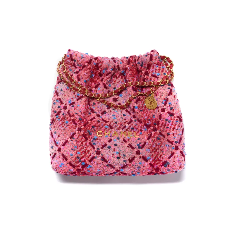 CHANEL 22K Fall And Winter 22Bag Twill Velvet Tote Bag Shopping Bag Handbag Shoulder Bag Women's Pink-0