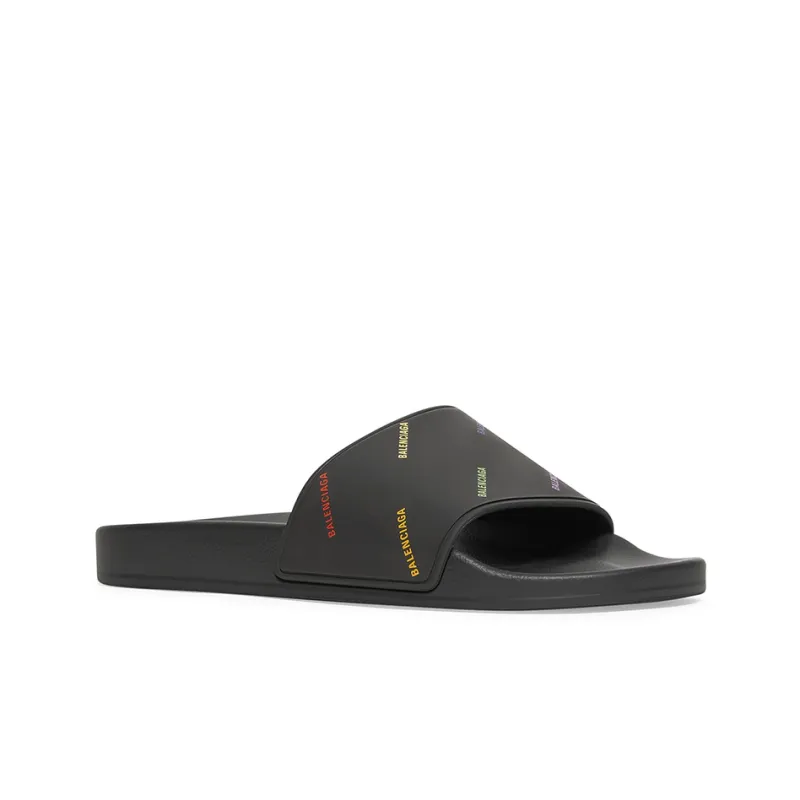 Balenciaga Pool Slide Slip Resistant Slide Slippers Women's Black-2