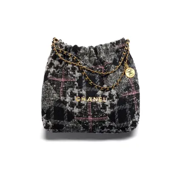 CHANEL 22K Fall And Winter 22Bag Woolen Tote Bag Shopping Bag Handbag Shoulder Bag Women's Gray Pink