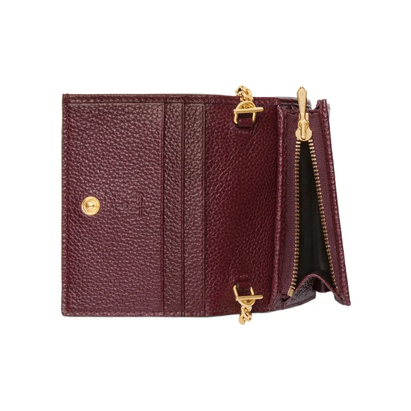 GUCCI Zumi Grained Leather Wallets Card Holders Women's Burgundy-4