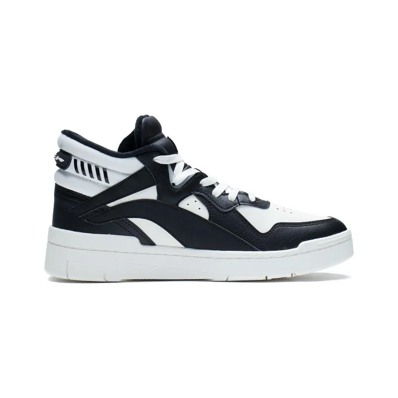 LiNing Thermal Slip Resistant And Abrasion Resistant Mid Top Skateboard Shoes Men's Black White-1