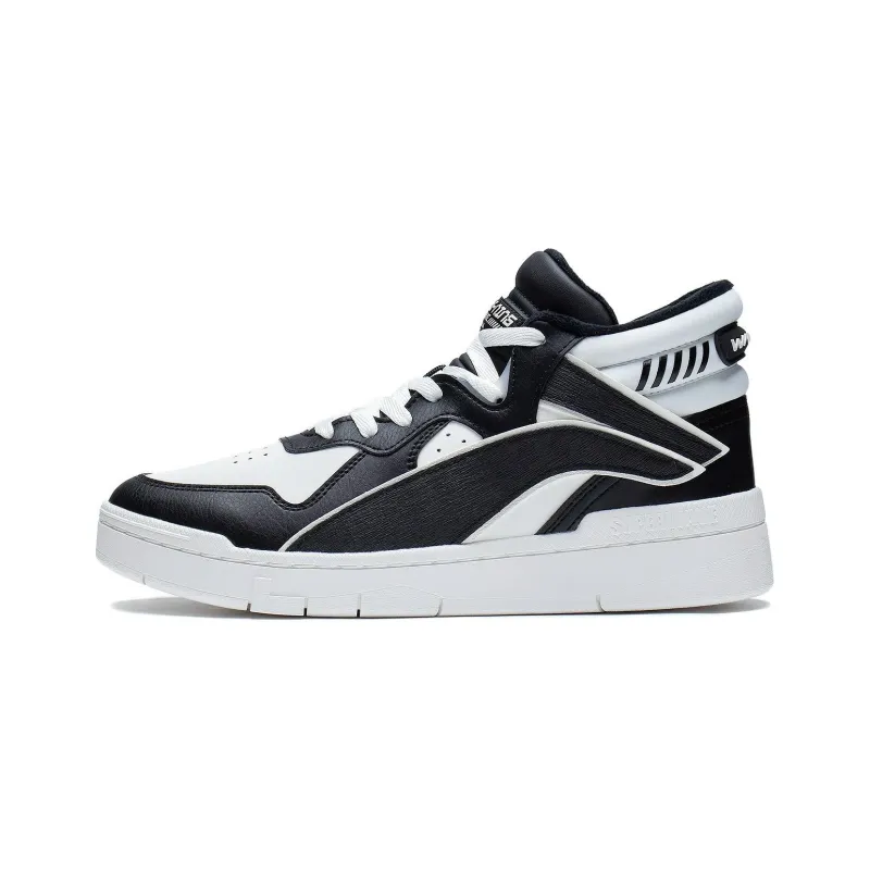 LiNing Thermal Slip Resistant And Abrasion Resistant Mid Top Skateboard Shoes Men's Black White-0