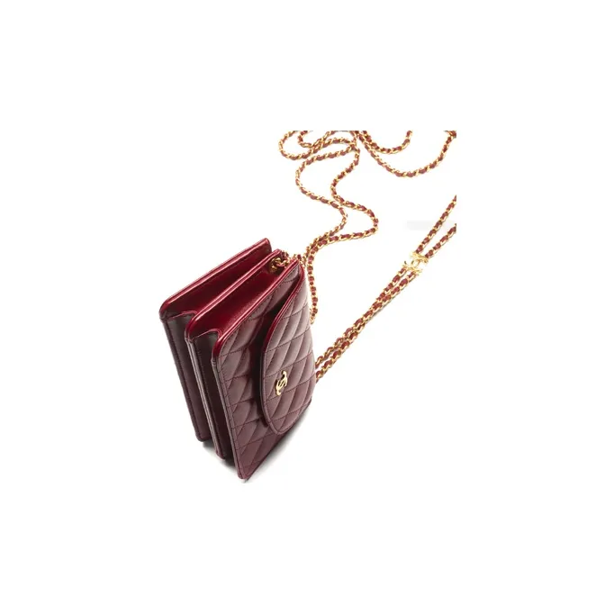 CHANEL 22K Autumn And Winter Sheepskin Flap Bag, One Shoulder Crossbody, Cell Phone Pouch Trumpets Women's Burgundy-2