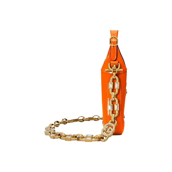 GUCCI Jackie 1961 Patent Leather Crescent Shoulder Bag Shoulder Bag Mini Women's Orange-2
