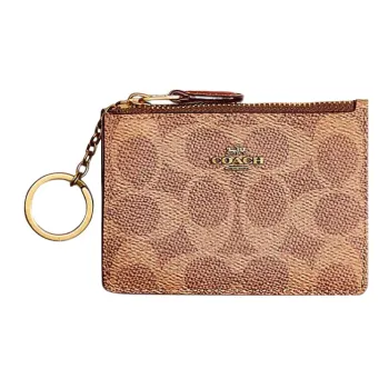 COACH Mini Id Skinny Signature Coated Canvas With Delicate Leather Document Wallet Card Holders Mini Women's Tan & Rust