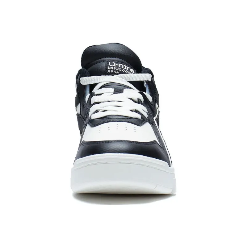 LiNing Thermal Slip Resistant And Abrasion Resistant Mid Top Skateboard Shoes Men's Black White-4