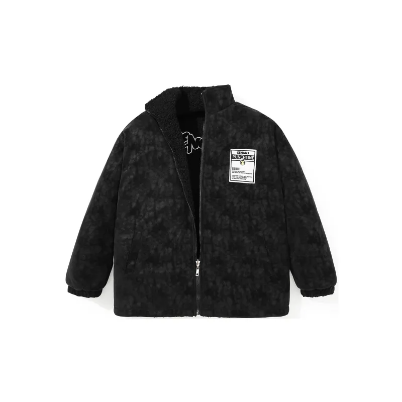 GENANX Letter Stand Collar Loose Fit Thickened Puffer Jacket Unisex Black-1