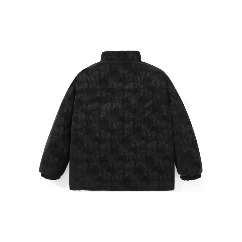 GENANX Letter Stand Collar Loose Fit Thickened Puffer Jacket Unisex Black-3