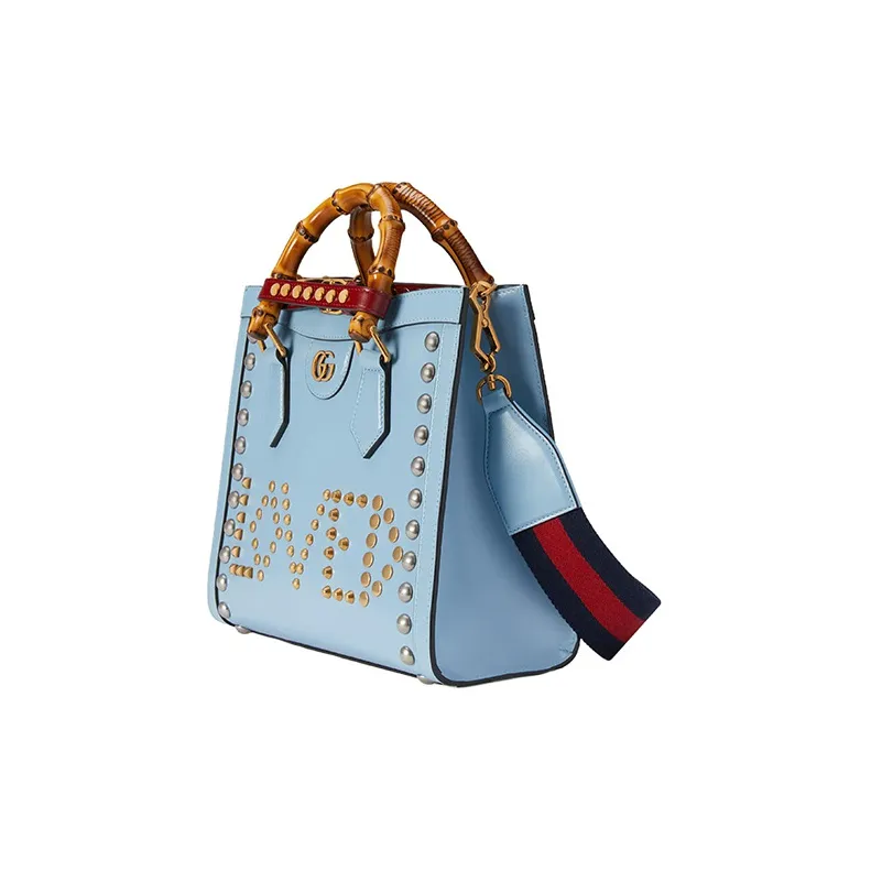 GUCCI Diana Leather Tote Bag Shopping Bag Shoulder Bag Crossbody Bag Handbag Small Size Women's Light Blue-3