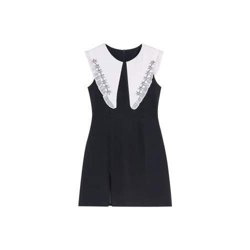 Leather Cat Sleeveless Dresses Women's Black