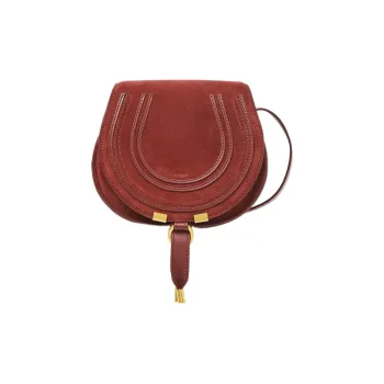 Chloe Marcie Suede Studded Calfskin Saddle Bag Shoulder Bag Crossbody Bag Small Size Women's Orange Red