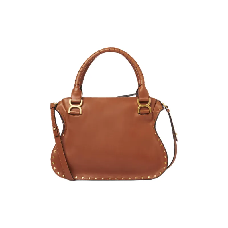 Chloe Marcie Smooth Calf Leather Shoulder Bag Crossbody Bag Handbag Medium Size Women's Brown-1