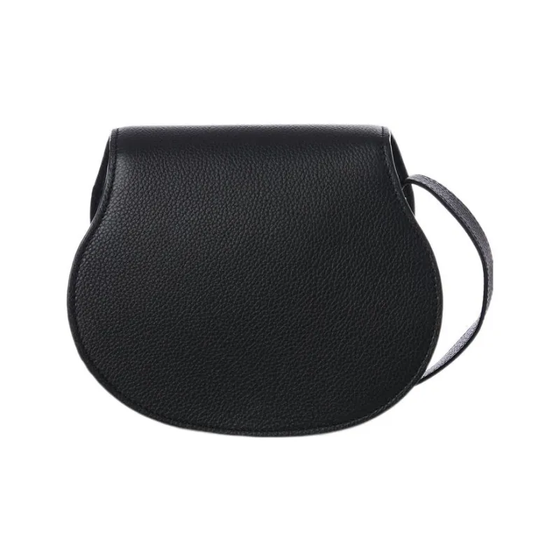 Chloe Marcie Suede Calfskin With Nappa Lambskin Saddle Bag, Shoulder Bag, Crossbody Bag Trumpets Women's Black-2