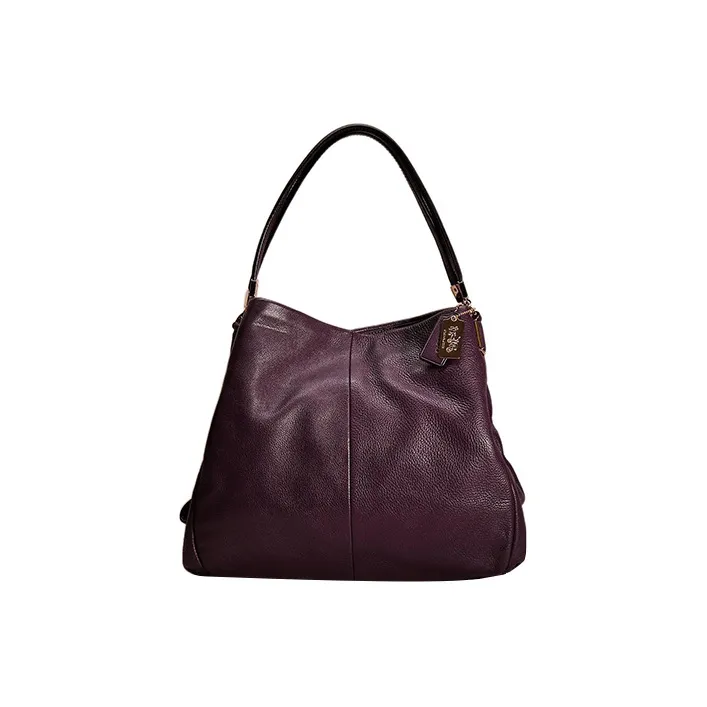 COACH Phoebe Leather Handbag Shoulder Bag Women's Black Purple-0
