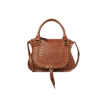 Chloe Marcie Smooth Calf Leather Shoulder Bag Crossbody Bag Handbag Medium Size Women's Brown