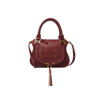 Chloe Marcie Suede Calfskin And Nappa Lambskin Shoulder Bag Crossbody Bag Handbag Small Size Women's Burgundy