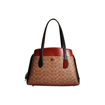 COACH Lora Signature Coated Canvas And Delicate Calfskin One Shoulder Handbags Large Size Women's Tan & Rust