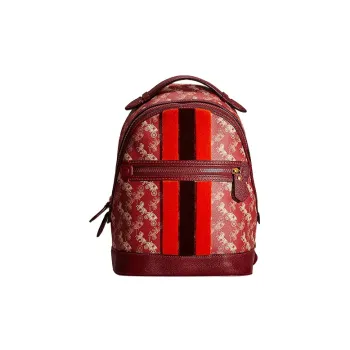 COACH Barrow Printed Coated Canvas With Polished Pebbled Leather Backpack Medium Size Women's Red & Dark Red