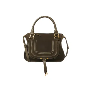 Chloe Marcie Suede Studded Calfskin Shoulder Bag Crossbody Bag Handbag Medium Size Women's Olive Green