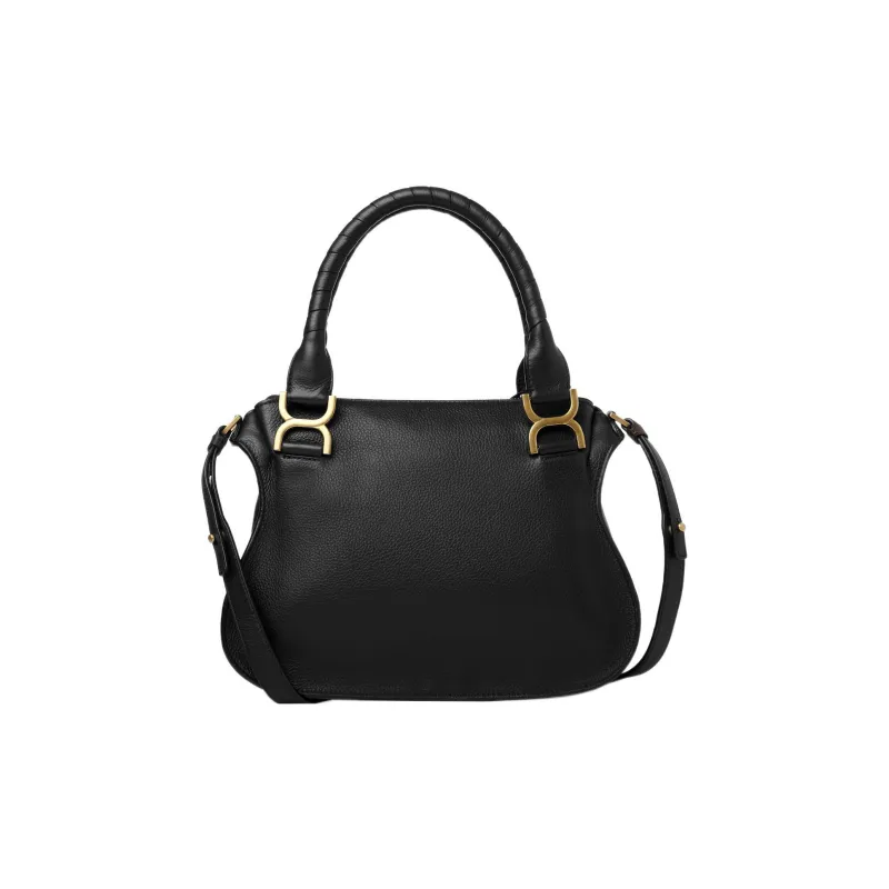 Chloe Marcie Suede Calfskin And Nappa Lambskin Shoulder Bag, Crossbody Bag, Handbag Trumpets Women's Black-1