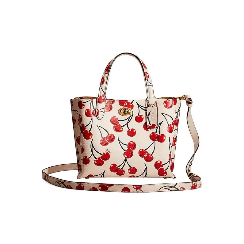 COACH Willow Glossy Pebbled Leather Shoulder Bag Crossbody Bag Handbag Medium Size Women's Chalk White-0