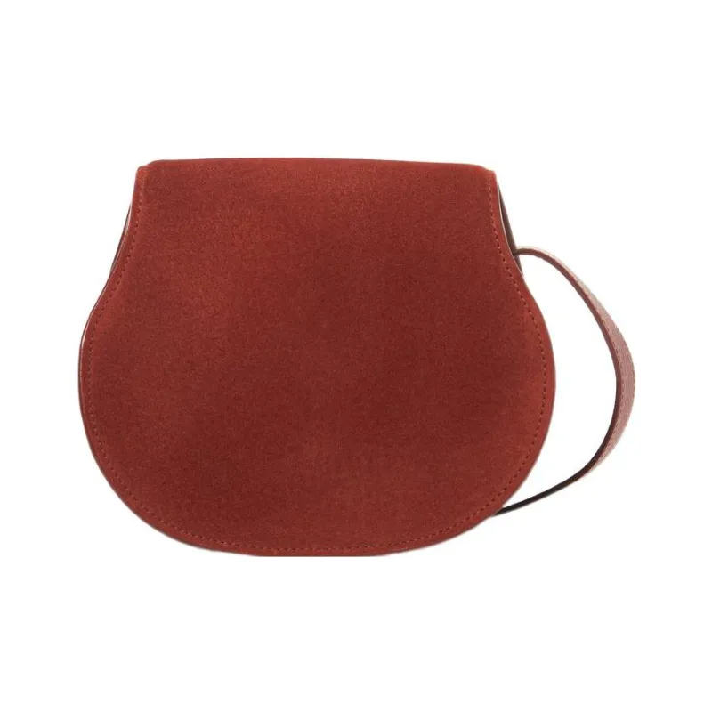 Chloe Marcie Suede Studded Calfskin Saddle Bag Shoulder Bag Crossbody Bag Small Size Women's Orange Red-2
