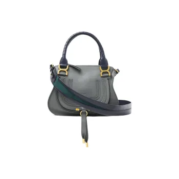 Chloe Marcie Smooth Shiny Calfskin Shoulder Bag Crossbody Bag Handbag Small Size Women's Gray