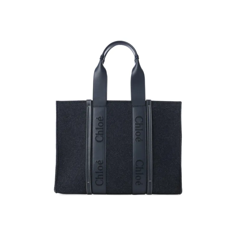 Chloe Woody Calfskin Tote Bag, Shopping Bag, Shoulder Bag, Handbag Large Size Women's Dark Blue-0