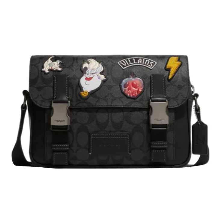 COACH Disney, Collaboration Track With Cow Leather Shoulder Bag, Crossbody Bag Large Size Women's Black-0