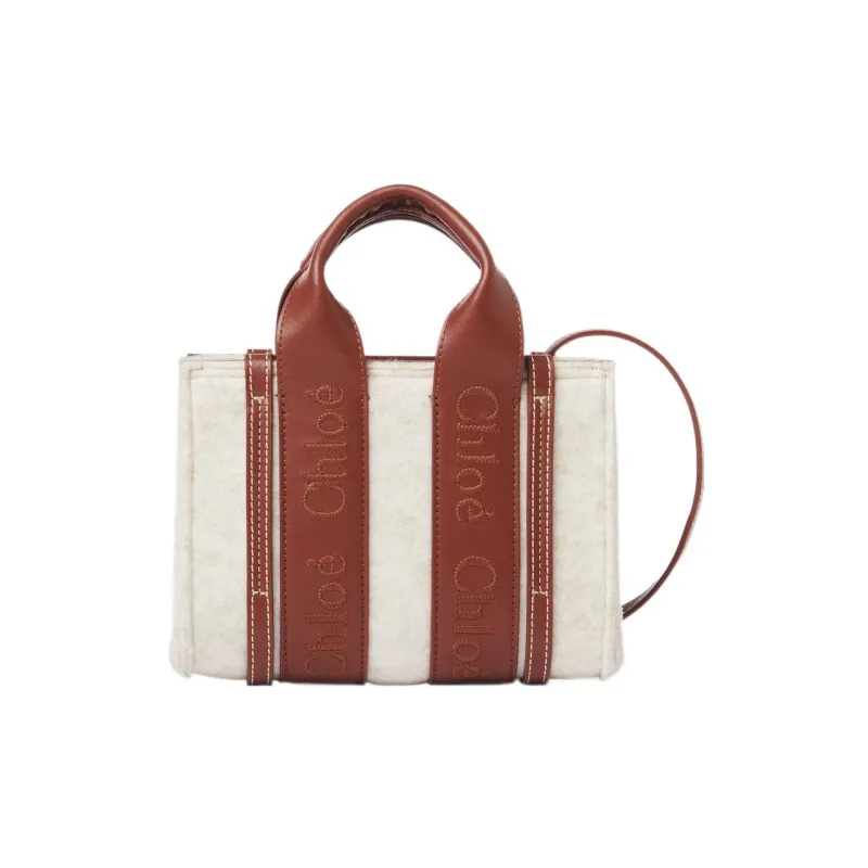 Chloe Woody Calfskin Tote Bag Shopping Bag Shoulder Bag Crossbody Bag Handbag Mini Women's Beige/Brown-0