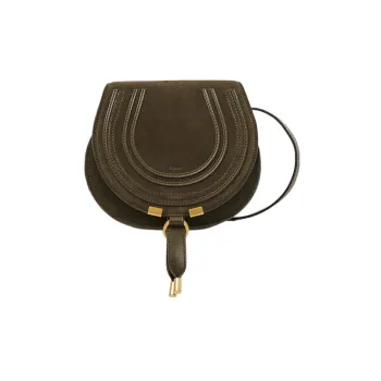 Chloe Marcie Cow Leather Patchwork Suede Handbag Shoulder Bag Crossbody Bag Small Size Women's Dark Olive Green
