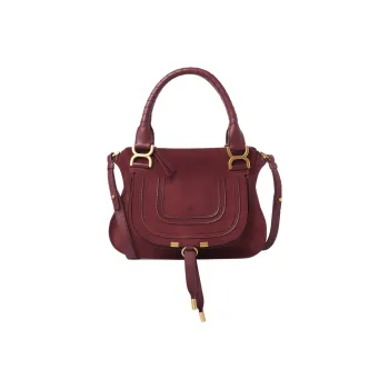 Chloe Marcie Suede Studded Calfskin Shoulder Bag Crossbody Bag Handbag Small Size Women's Burgundy