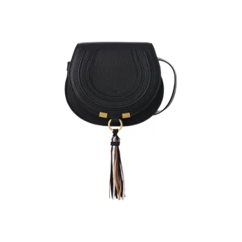 Chloe Marcie Suede Calfskin With Nappa Lambskin Saddle Bag, Shoulder Bag, Crossbody Bag Trumpets Women's Black