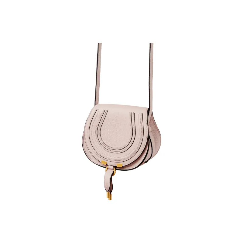 Chloe Marcie Grain Calfskin Saddle Bag, Shoulder Bag, Crossbody Bag Trumpets Women's Pink-1