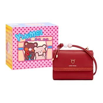 Sound For Life PU Small Square Bag Shoulder Bag Crossbody Bag Small Size Women's Ecru/Red