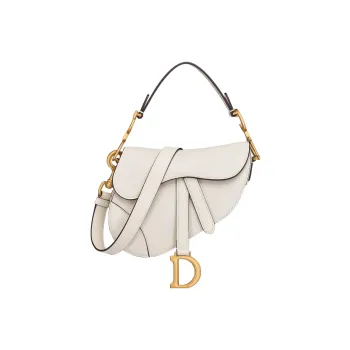 DIOR Grained Calfskin Saddle Bag Shoulder Bag Crossbody Bag Handbag Mini Women's White