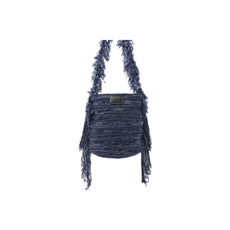 Chloe Knitted Fabric Cashmere Pima Cotton Lambskin Detail Bucket Bag Portable Crossbody Bag Shoulder Bag Women's Blue-0