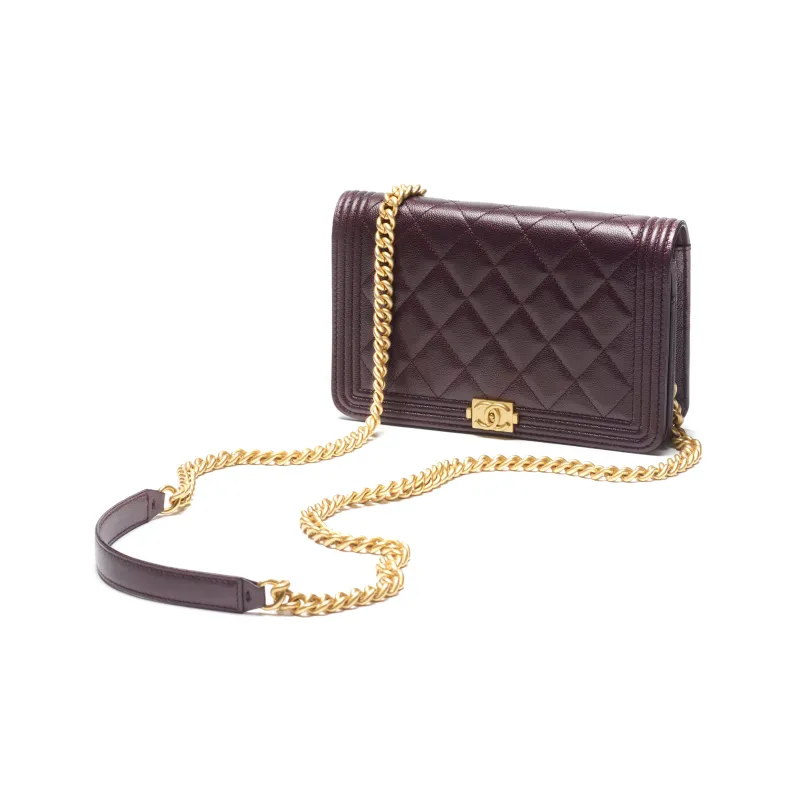 CHANEL LeboyWOC Grain Embossed Calfskin With Gold Metal Pochette, Shoulder Bag, Crossbody Bag Women's Burgundy-1