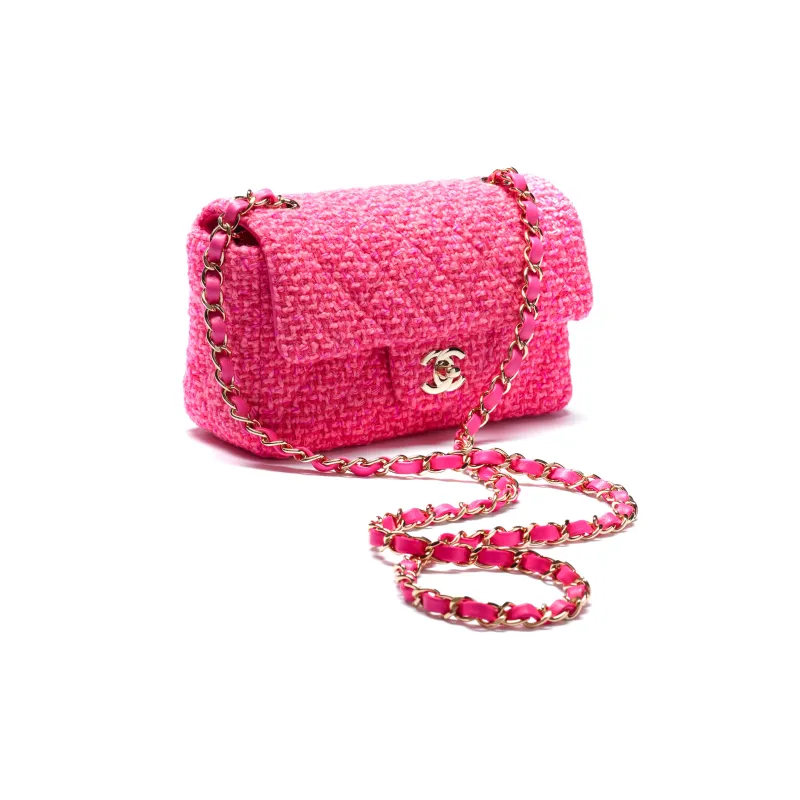 CHANEL Classic Flap CF Wool Twill Soft Woolen Shoulder Bag, Crossbody Bag Mini Women's Fuchsia-1