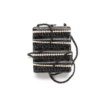 CHANEL 22K Autumn And Winter Lambskin Rhinestone Pearl Evening Bag, Shoulder Bag, Crossbody Bag Trumpets Women's Black