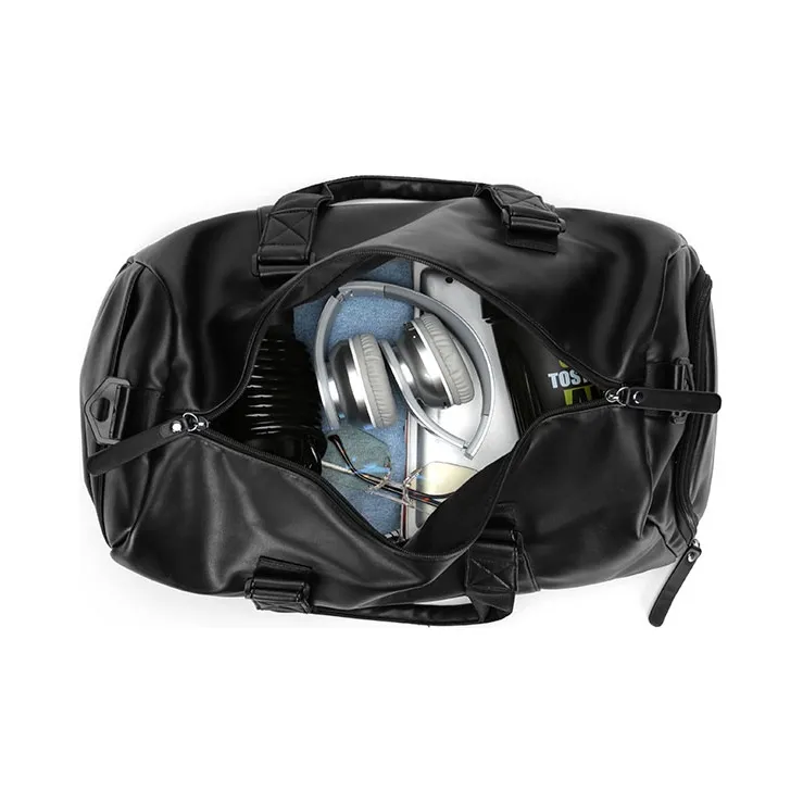RIOREX PU Gym Bag Portable Crossbody Luggage Bag Travel Bag Regular Unisex Black-3