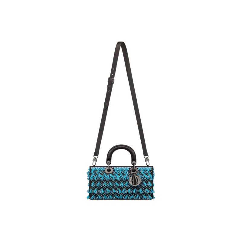 DIOR Lady D-JOY Satin Beaded Embroidery Daisie Bag Shoulder Bag Crossbody Bag Handbag Women's Blue/Black-5