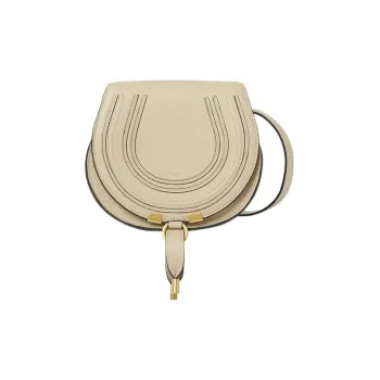 Chloe Marcie Grain Calfskin Saddle Bag Handbag, Shoulder Bag, Crossbody Bag Small Size Women's Beige