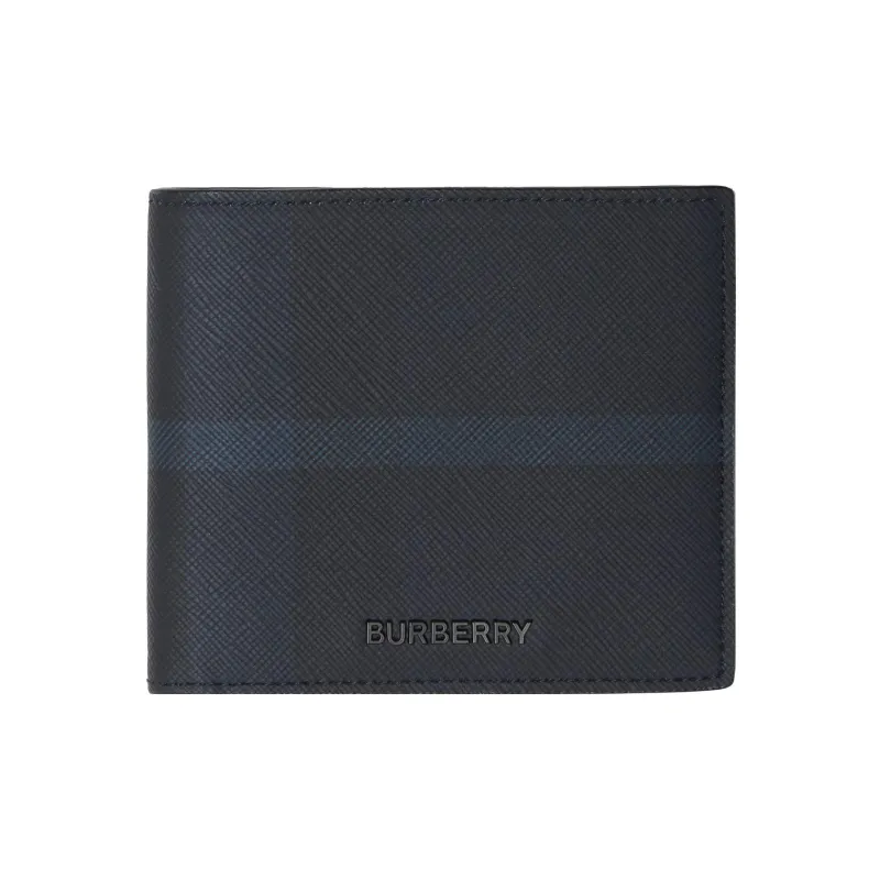 Burberry Plaid With Leather Wallet Tubas Men's Dark Charcoal Blue-0