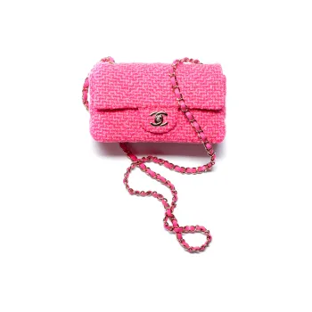 CHANEL Classic Flap CF Wool Twill Velvet Shoulder Bag Crossbody Bag Mini Women's Fuchsia