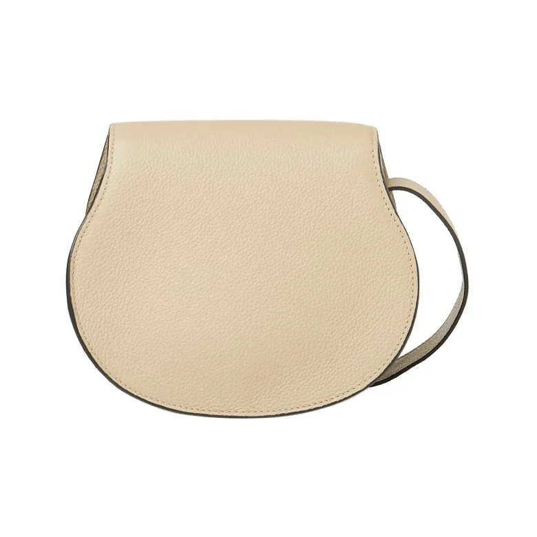 Chloe Marcie Grain Calfskin Saddle Bag Handbag, Shoulder Bag, Crossbody Bag Small Size Women's Beige-1
