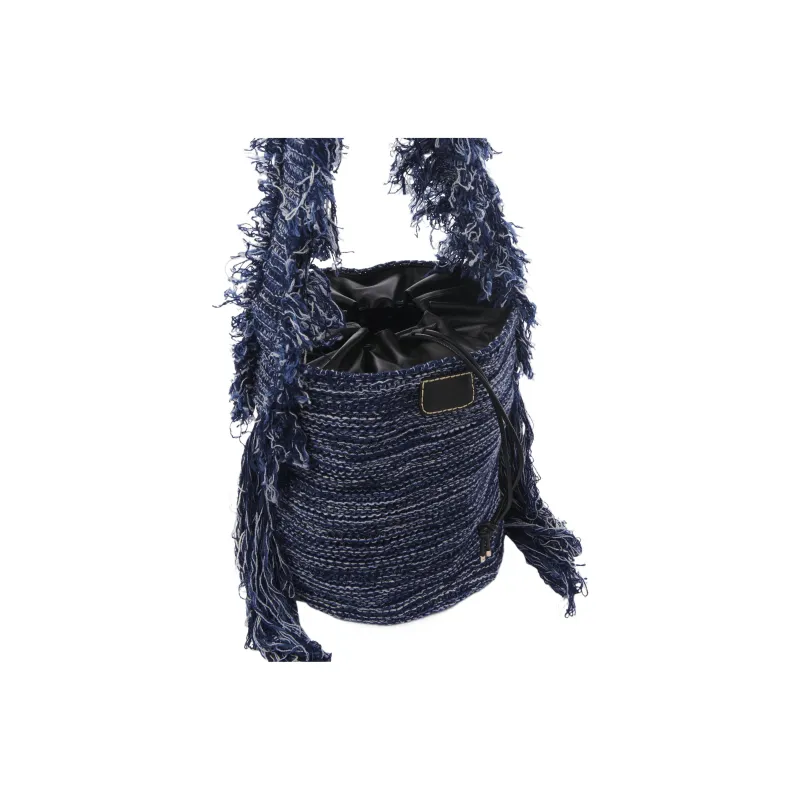 Chloe Knitted Fabric Cashmere Pima Cotton Lambskin Detail Bucket Bag Portable Crossbody Bag Shoulder Bag Women's Blue-2