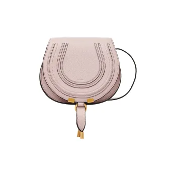 Chloe Marcie Grain Calfskin Saddle Bag, Shoulder Bag, Crossbody Bag Trumpets Women's Pink